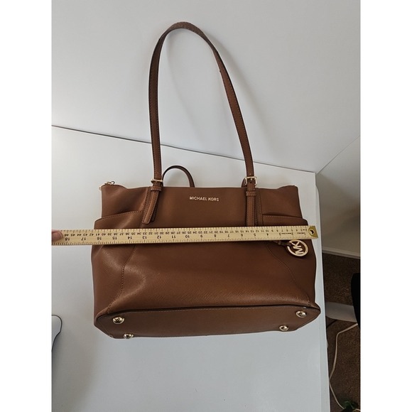 Michael Kors Jet Set Saffiano Leather Tan Top Zip Tote Bag PURSE - Picture 10 of 10